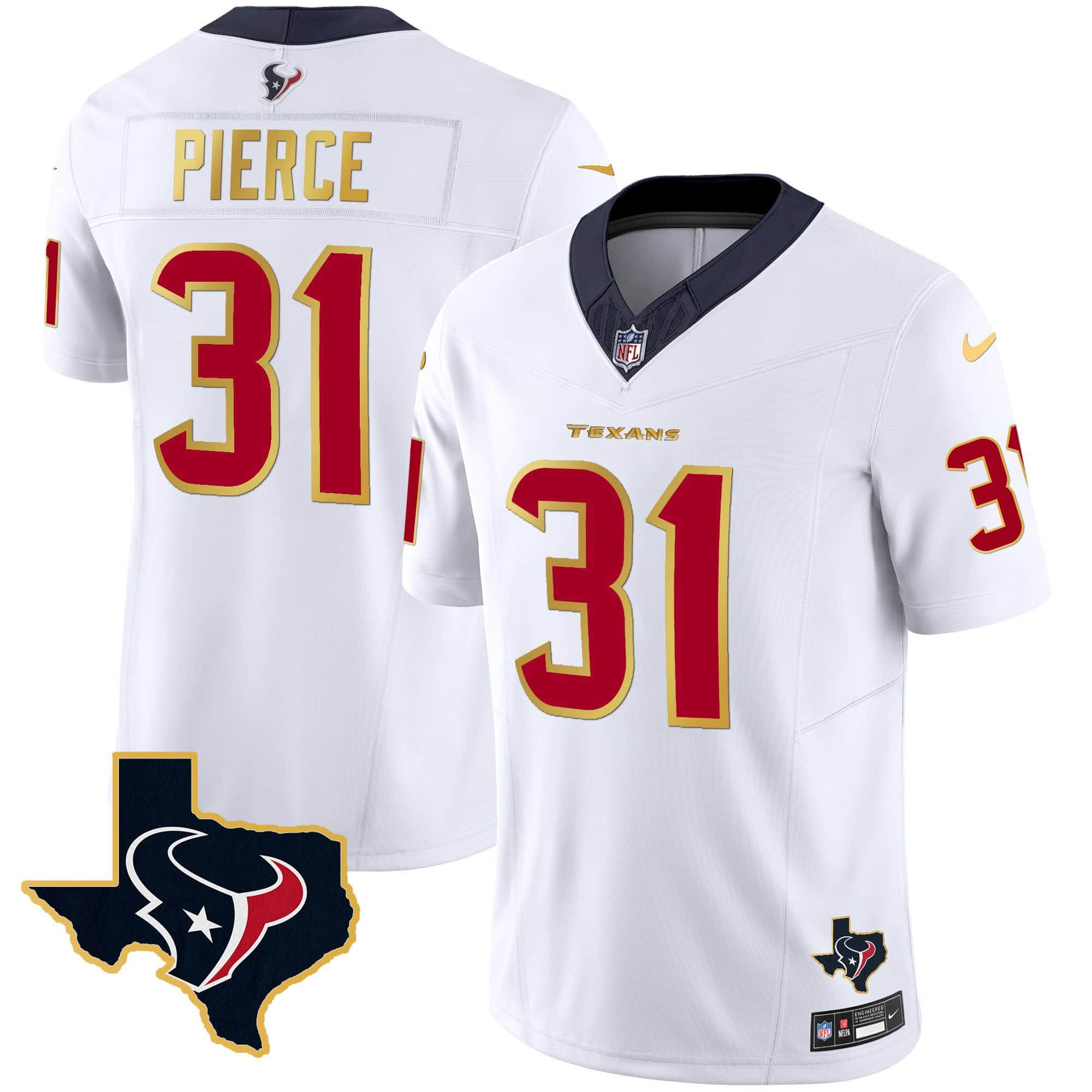 Men Houston Texans #31 Pierce White Gold 2024 Nike Trim Vapor NFL Jersey